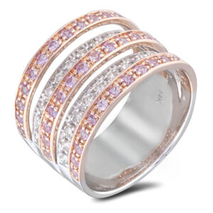 0.88 Carat TW Pink Sapphire & Diamond Wide Anniversary Style Ring in 14K White & Rose Gold