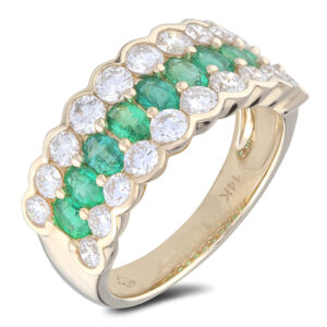1.25 Carat TW Diamond & Emerald Wide Ring in 14K Yellow Gold