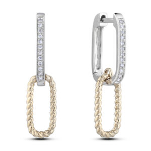 0.12 Carat TW Diamond Link Drop Earrings in 18K White and Yellow Gold