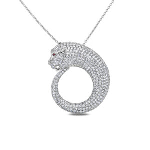 7.06 Carat TW Diamond and Ruby Panther Pendant in 18K White Gold