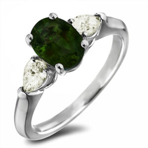 1.03 Carat Green Sapphire and Diamond Trilogy Ring in White Gold