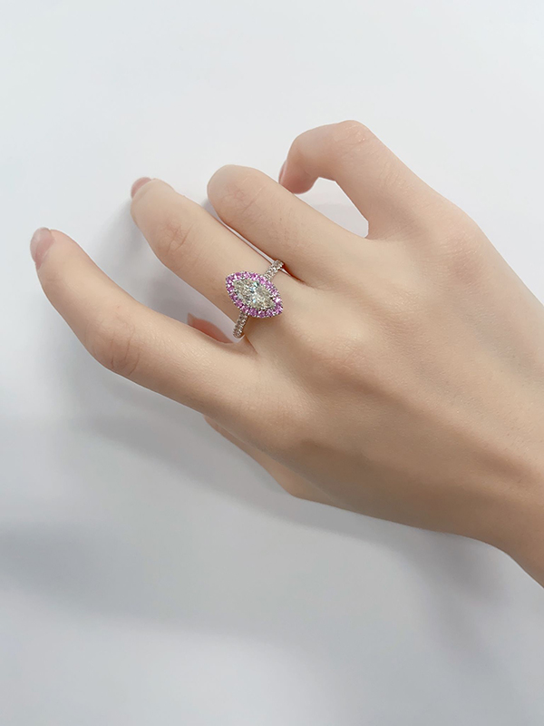 1.08 Ct GIA Diamond Pink Sapphire Engagement Ring in 14K Gold