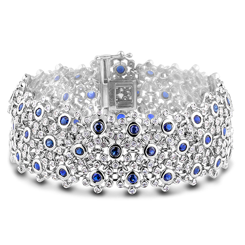 6.10 CTW Sapphire and Diamond Wide Bracelet in 14K White Gold