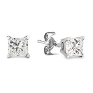 0.60 Carat TW Princess Cut Canadian Diamonds Studs Earrings in 18K White Gold