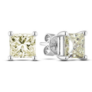 2.04 Carat TW Princess Cut Canadian Diamond Studs Earrings in 14K White Gold