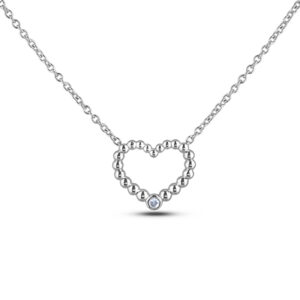 Solitaire Diamond Heart Necklace in Sterling Silver