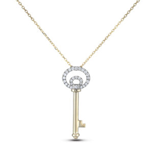 0.15 Carat TW Diamond Circle Key Pendant in Yellow Gold