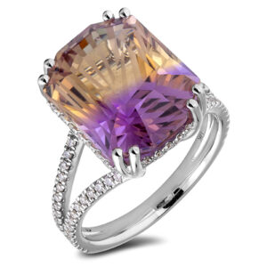 9.60 Carat Ametrine and Diamond Cocktail Ring in 14K White Gold