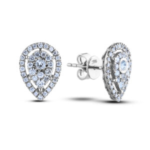 0.74 CTW Pear Halo Canadian Diamond Stud Earrings in 18K White Gold