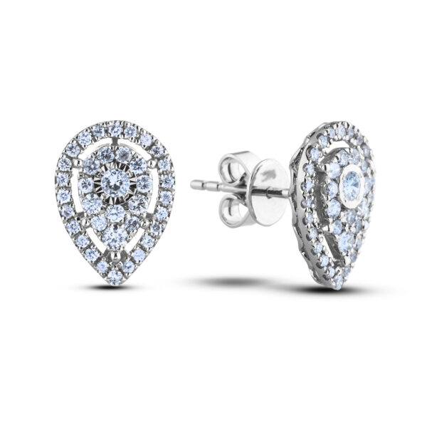 0.74 CTW Pear Halo Canadian Diamond Stud Earrings in 18K White Gold