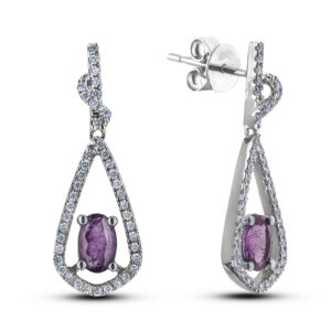 0.83 Carat TW Amethyst & Canadian Diamond Dangle Earrings in White Gold