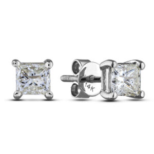 0.94 Carat TW Princess Cut Canadian Diamonds Studs Earrings in 14K White Gold