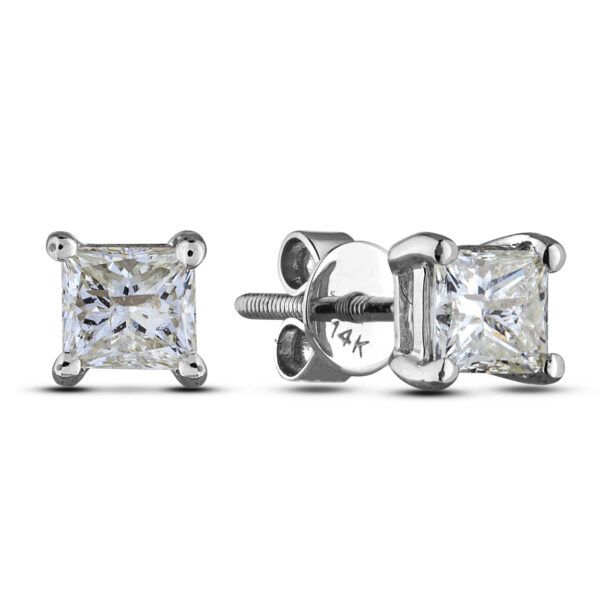 0.94 Carat TW Princess Cut Canadian Diamonds Studs Earrings in 14K White Gold