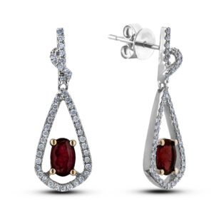 1.28 Carat TW Ruby & Canadian Diamond Dangle Earrings in White & Yellow Gold