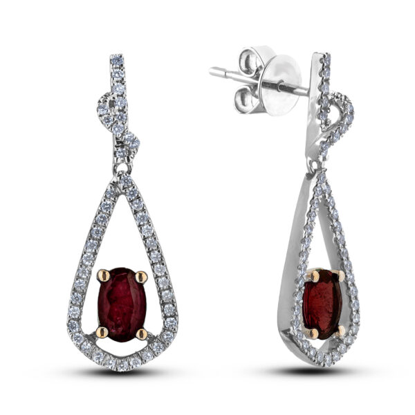 1.28 Carat TW Ruby & Canadian Diamond Dangle Earrings in White & Yellow Gold