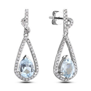 1.28 Carat TW Aquamarine & Canadian Diamond Dangle Earrings in White Gold