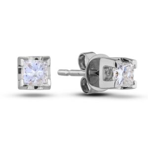 0.24 Carat TW Princess Cut Canadian Diamond Stud Earrings in 14K White Gold