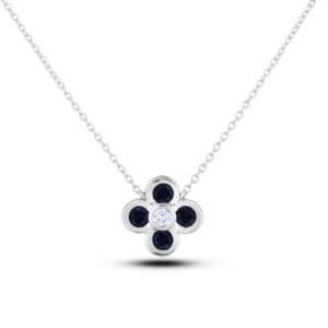 0.31 Carat TW Sapphire and Diamond Flower Necklace in White Gold