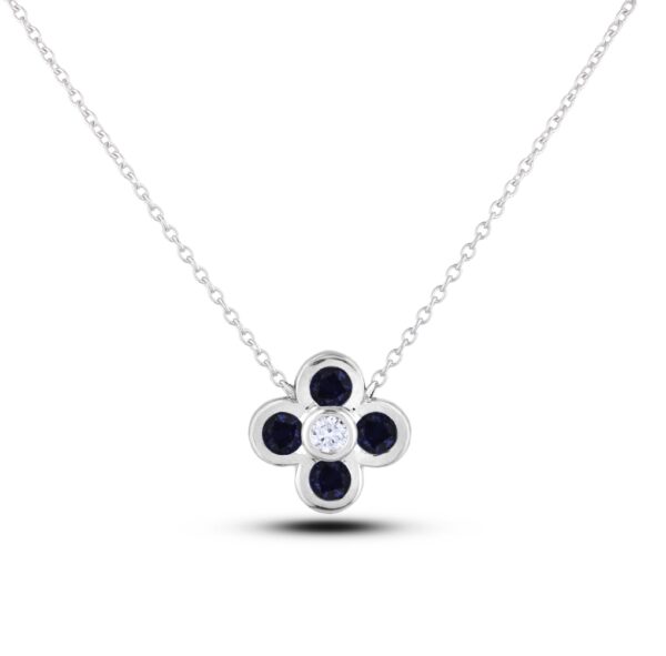 0.31 Carat TW Sapphire and Diamond Flower Necklace in White Gold