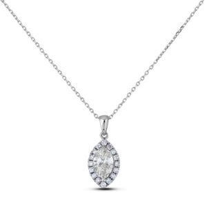 0.44 Carat Marquise Cut Canadian Diamond Halo Pendant in White Gold