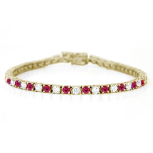 2.46 Carat TW Forevermark Diamonds and Ruby Tennis Bracelet in 18K Yellow Gold