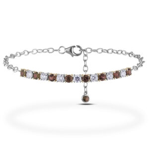 0.95 Carat TW Coffee Diamond & 0.58 CTW Canadian Diamond Dainty Chain Bracelet in White & Rose Gold