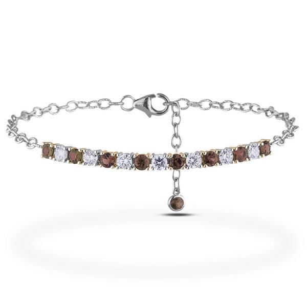 0.95 Carat TW Coffee Diamond & 0.58 CTW Canadian Diamond Dainty Chain Bracelet in White & Rose Gold