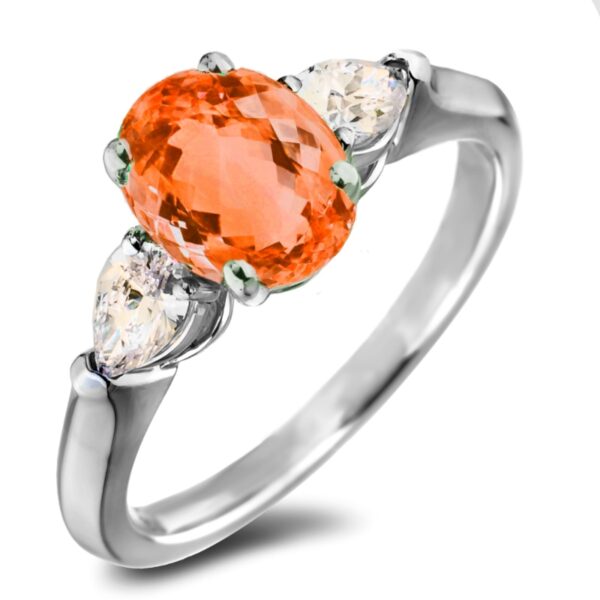 1.66 Carat Orange Sapphire and Diamond Trilogy Ring in White Gold