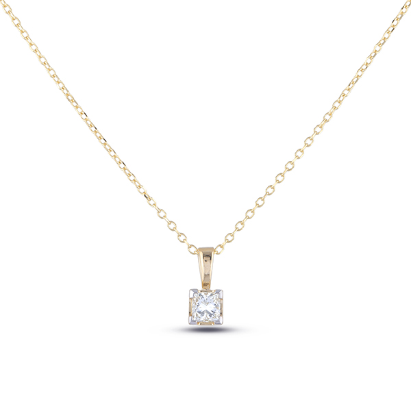 Princess Cut Canadian Diamond Solitaire Pendant in Yellow Gold