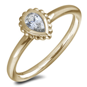 0.33 Carat Diamond Pear Shape Bezel Solitaire Stackable Ring in 14K Yellow Gold
