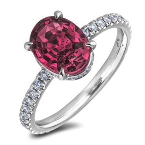1.90 Carat Oval Natural Ruby and Canadian Diamond Hidden Halo Ring in 14K White Gold