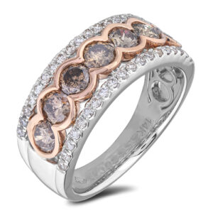 1.33 Carat TW Coffee Diamonds Wide Anniversary Ring in 14K White and Rose Gold