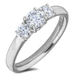 0.86 Carat TW GIA Ideal Cut Diamonds Three Stone Engagement Ring in 18K White Gold