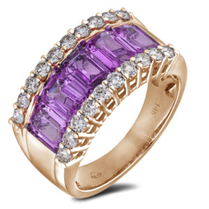 3.70 Carat TW Pink Sapphire and Diamond Wide Anniversary Ring in 14K Rose Gold