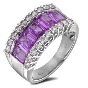 3.70 Carat TW Pink Sapphire and Diamond Wide Anniversary Ring in 14K White Gold