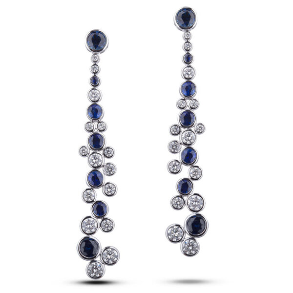 3.40 Carat TW Sapphire & 2.16 CTW Diamond Drop Earrings in 18K White Gold