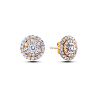 1.20 Carat TW Canadian Diamond Double Halo Stud Earrings with Jackets in 18K Yellow Gold
