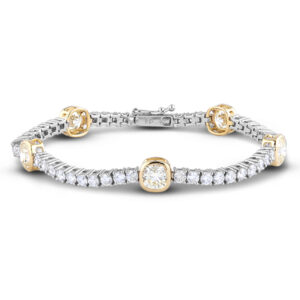 3.43 Carat TW Cushion Cut Fancy Light Yellow Diamond Tennis Bracelet in 18K White and Yellow Gold