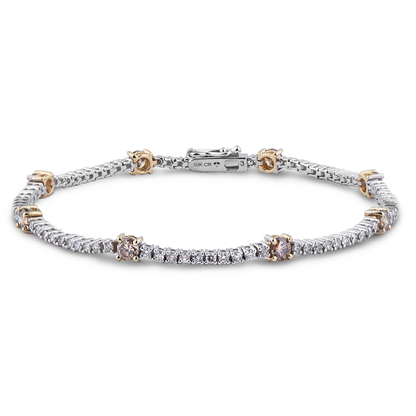 1.35 Carat TW Canadian Coffee Diamond Tennis Bracelet in White and Yellow Gold