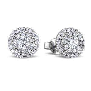 0.66 Carat TW Diamond Double Halo Stud Earrings in 18K White Gold