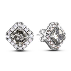 3.12 Carat TW Fancy Colored Canadian Diamond Halo Stud Earrings in 14K White Gold