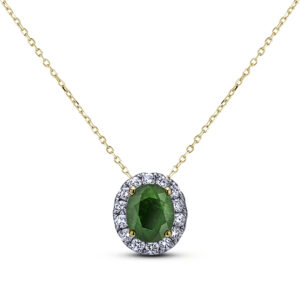 Emerald and Canadian Diamond Halo Pendant in Yellow Gold