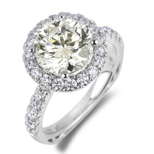 2.14 Carat Round Brilliant Cut Diamond Halo Engagement Ring in 18K White Gold