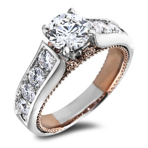 1.09 Carat GIA Diamond Vintage Style Engagement Ring in 18K White & Rose Gold