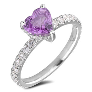 1.26 Carat Heart Shaped Pink Sapphire & Canadian Diamond Ring in 14K White Gold