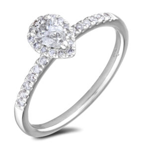 0.21 Carat Pear Shape Canadian Diamond Halo Engagement Ring in 14K White Gold