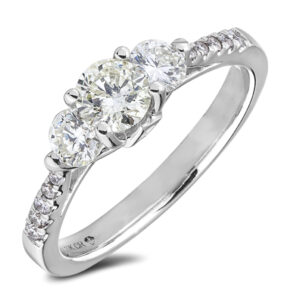 0.60 Carat Forevermark Diamond And 0.38 Carat TW GIA Diamond Three Stone Engagement Ring in 18K White Gold