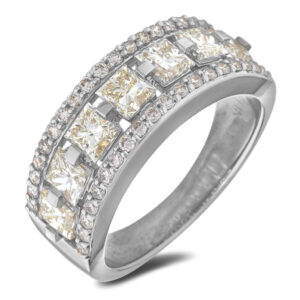 1.82 Carat TW Princess Cut Diamonds Wide Anniversary Ring in 14K White Gold