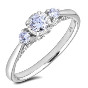 De Beers Forevermark Diamond Solitaire Round-Cut Pavé Engagement