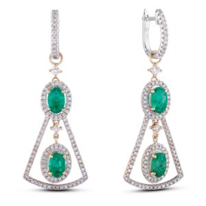 1.76 Carat TW Brazilian Emerald and 1.0 CTW Diamond Chandelier Dangle Earrings in 14K Gold